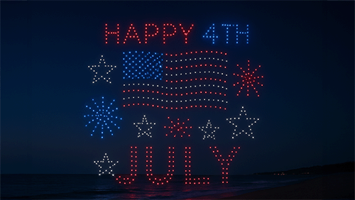 Happy 4th of July drone light show with American flag formation, fireworks alternative by Creative Skies