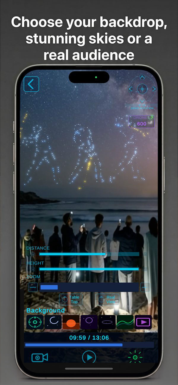 SkyRender AR — real sky backdrop with drone formation