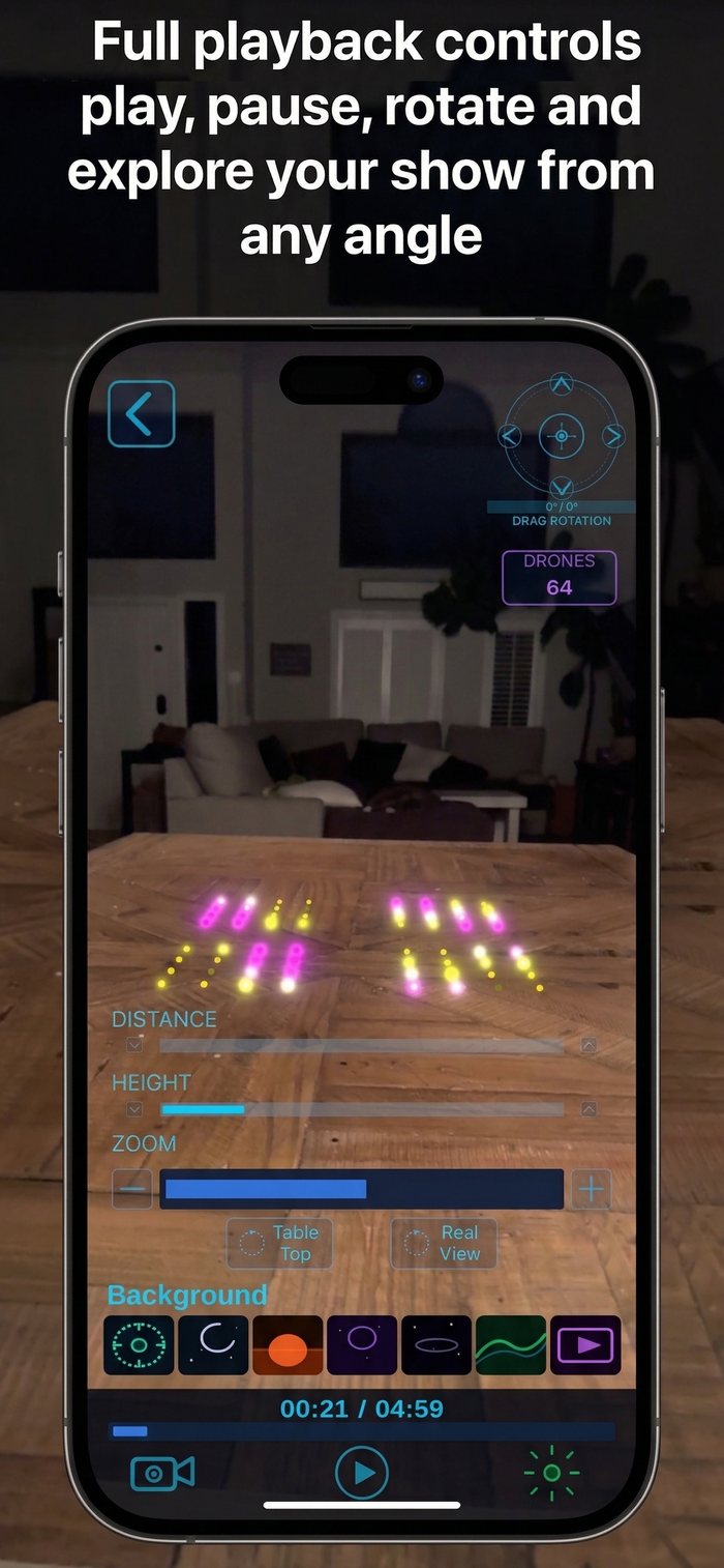 SkyRender — full playback controls, play pause rotate